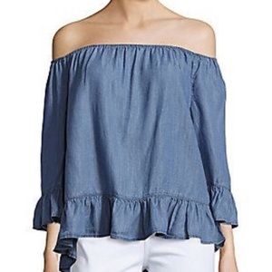 Chambray ruffled off the shoulder top
